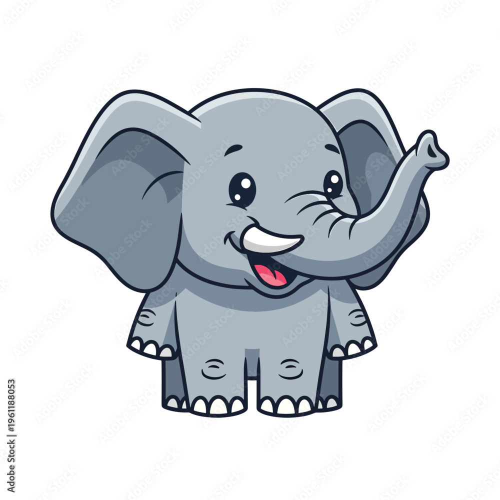 Obraz premium Smiling Cartoon Elephant with Raised Trunk 1.