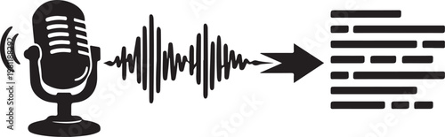 Speech-to-text microphone converting waves black.