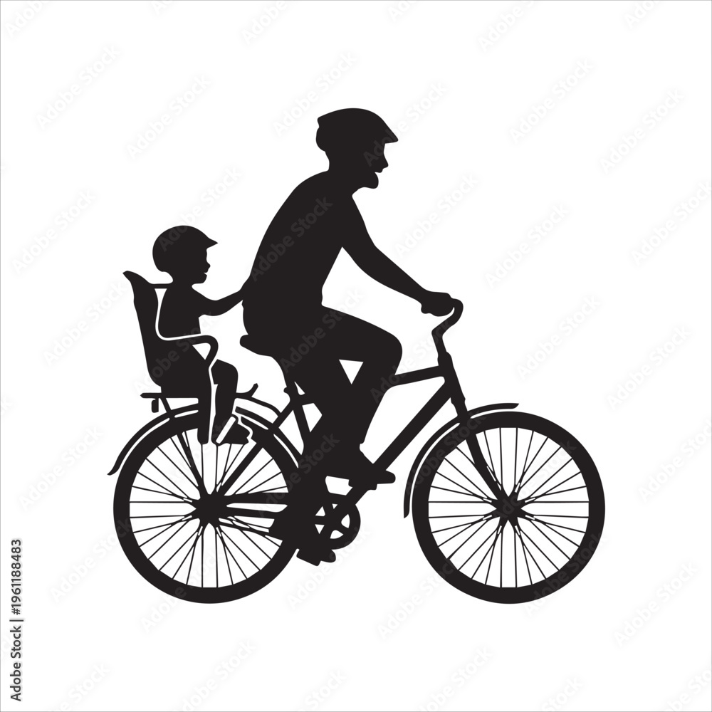 Fototapeta premium Father Cycling with Child in Back Seat Silhouette for fathers day design concept 