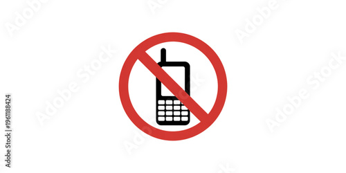A red circle with a line through it indicates no cell phone usage on transparent background