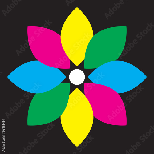 A colorful flower with six petals