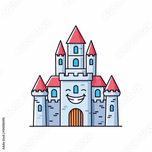 Smiling Cartoon Castle with Towers 1.