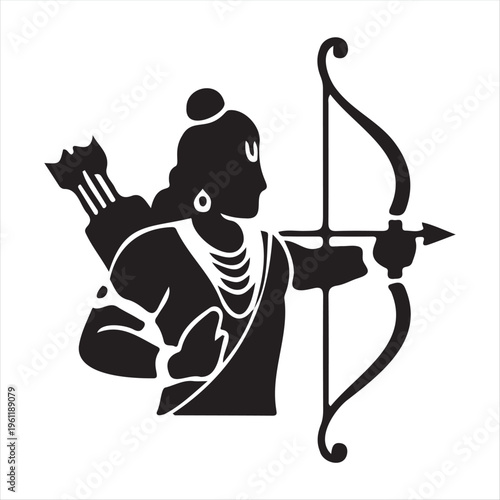 Lord Rama Archer Silhouette with Bow and Arrow   Hindu God Ram Vector Illustration