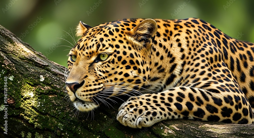 Fototapeta premium Leopard resting on a tree branch in a natural setting