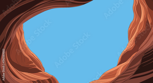 Abstract rendered nature canyon background with clear blue sky, ample copy space, and minimal aesthetic design template for a summer product display or seasonal advertisement