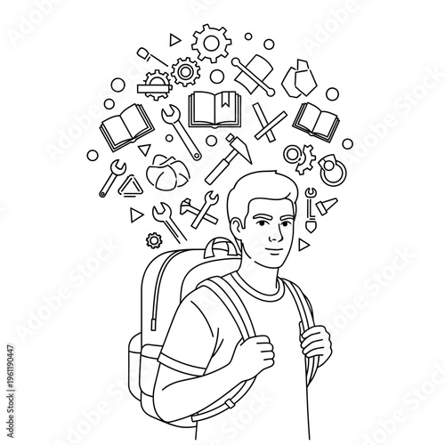 Young student with school backpack.