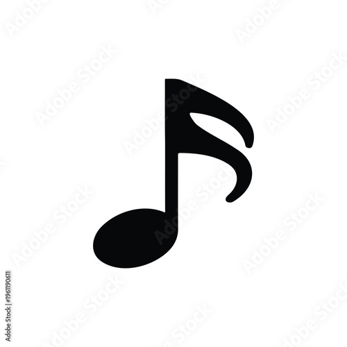 Semiquaver note silhouette vector flat design on white background.

