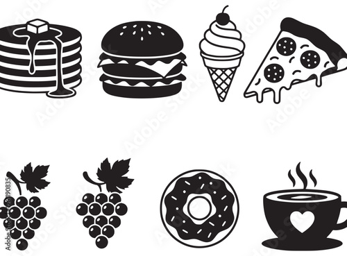Food and drink icons on white.