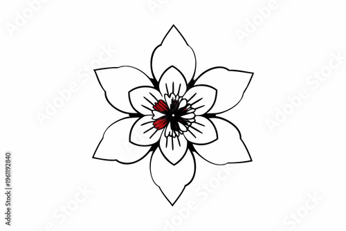 A minimalist vector graphic illustration of a flower with red center
