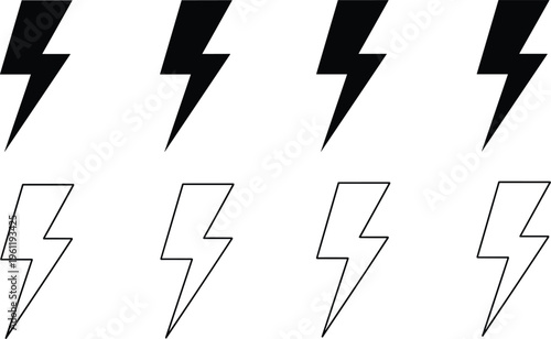 Collection of Lightning Bolt Icons in Various Styles for Energy, Power, and Electric Themes