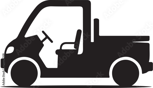 Black silhouette utility vehicle, golf cart, side view, vector illustration, transportation icon