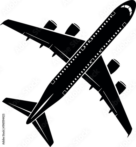 Airplane silhouette vector illustration showcasing aviation, travel, aircraft, flight, transportation, journey, design