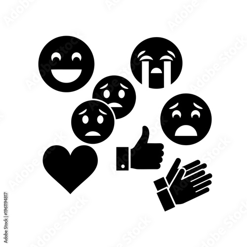 Black emoticon faces and hand symbols.