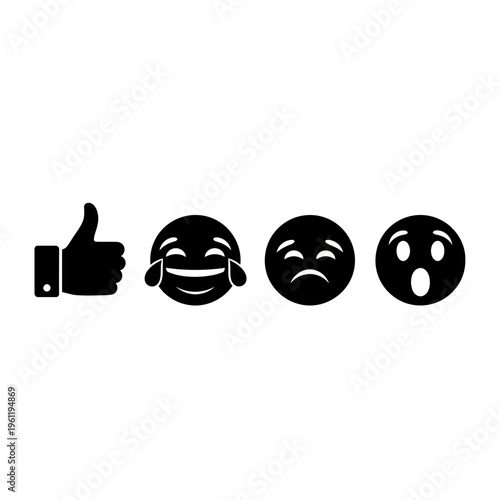 Black emoticon faces on white background.