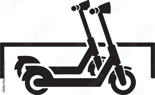 Black electric scooter icon, vector e-scooter graphic, minimalist transportation symbol, urban mobility illustration