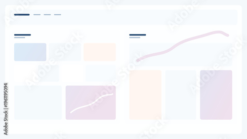 Wide dashboard interface layout with analytic graph panel and multiple content cards in modern UI design showing data visualization and web application structure