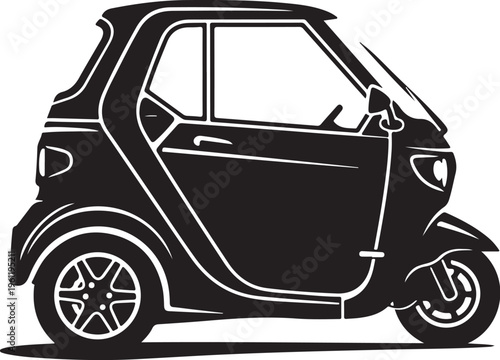 Electric Tuk Tuk, Vector Auto Rickshaw, Black Transportation Icon, Urban Mobility Vehicle
