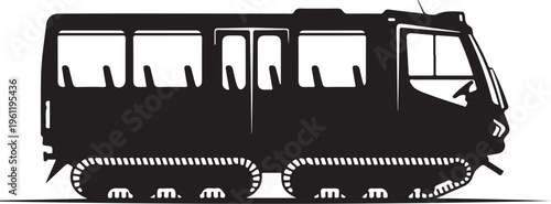 Black, tracked, armored bus, military vehicle, tank tread, silhouette, vector illustration