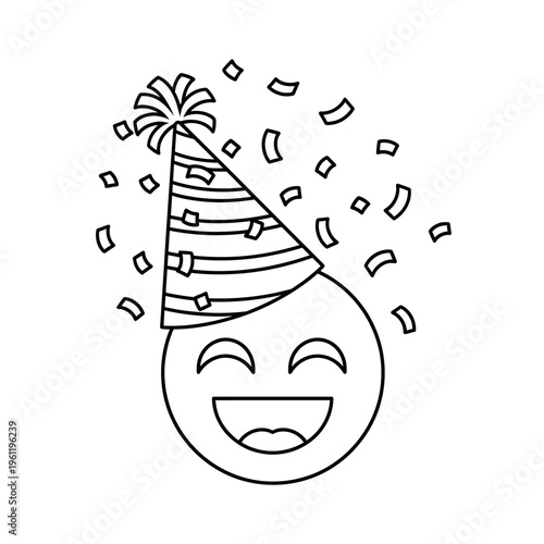 Smiling face wearing party hat.