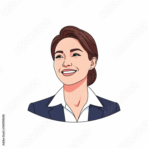 Smiling Business Woman Cartoon Portrait.