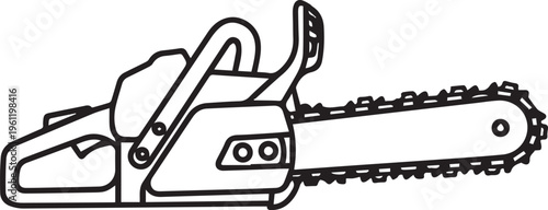 chainsaw, vector illustration, black and white, outline style, power tool