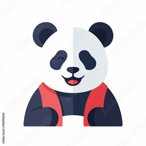 Smiling Cartoon Panda Bear Face Closeup.