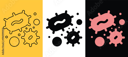 Viral particles illustration in three color variations