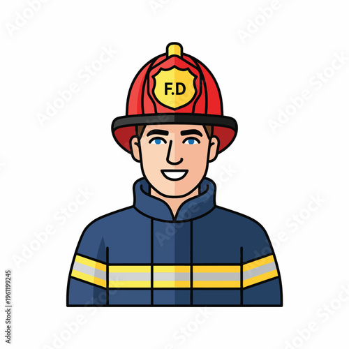 Firefighter Wearing Red Helmet Smiling.