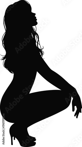 Cuadro en lienzo Squatting silhouette, female figure vector, fashion illustration, high heels art
