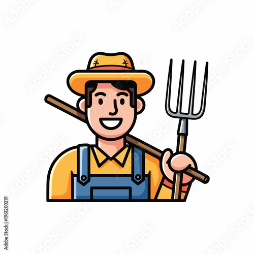 Smiling farmer with pitchfork and hat 1.