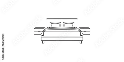 Modern bedroom setup with bed and nightstands in simple line art style nightstand furniture home