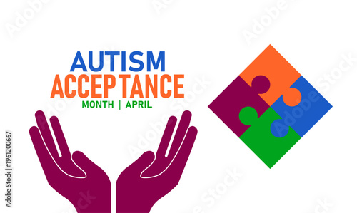 Autism Acceptance Month April Hands Puzzle Pieces Support Awareness with design promotes awareness