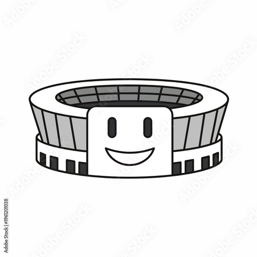 Smiling manhole cover with face.