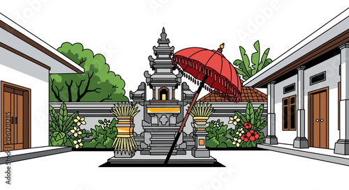 Balinese Family Temple Courtyard Vector