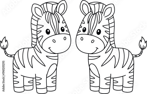 Cute cartoon zebra twins facing forward