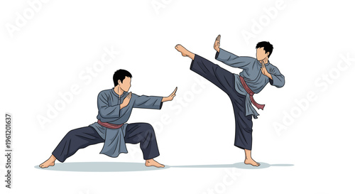 Martial Arts Sparring Vector Illustration