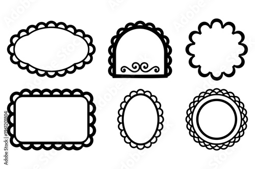Scalloped frame vector set with simple decorative black borders