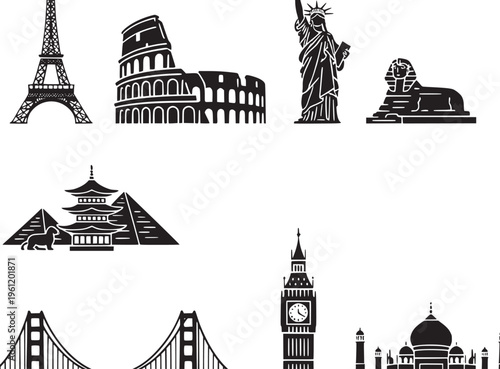 Famous landmarks of the world icons.