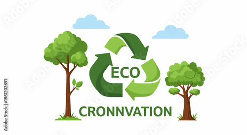 Recycling symbol with the word ECO and trees, representing environmental innovation and sustainability.