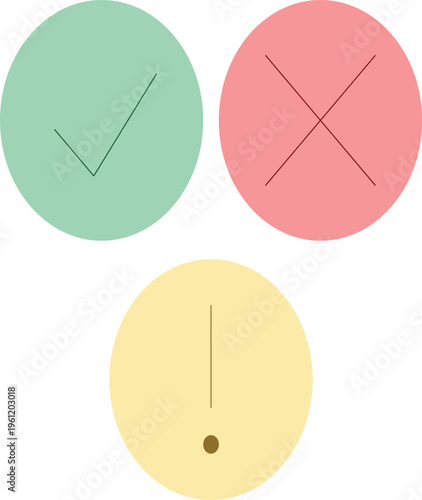 Watercolor Style Status Icons – Check Mark, Cross, and Exclamation Symbols – Success, Error, Warning Indicators with Artistic Backgrounds for UI, Notifications, and Creative Designs