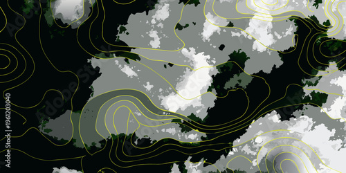 Abstract topographic map with swirling lines and grayscale shading