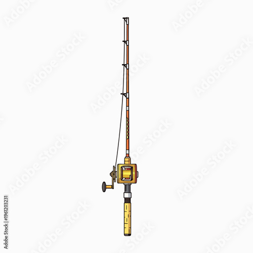 Fishing rod with yellow reel attached.