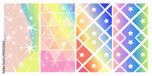 Colorful geometric patterns with triangles diamonds and sparkling star motifs