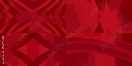 Abstract red geometric pattern with overlapping shapes and brushstrokes