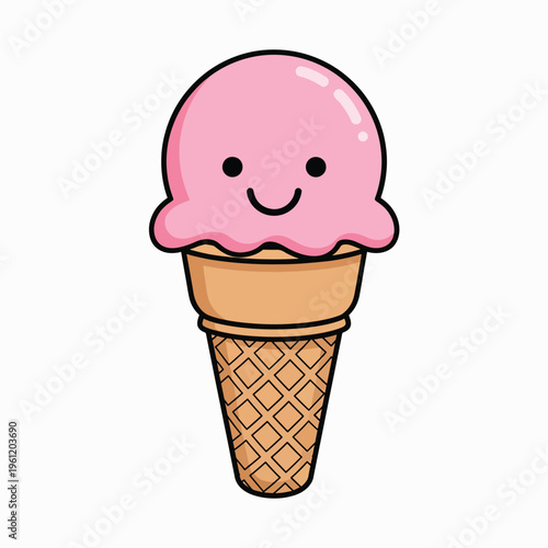 Pink Ice Cream Cone Cartoon Character 1.