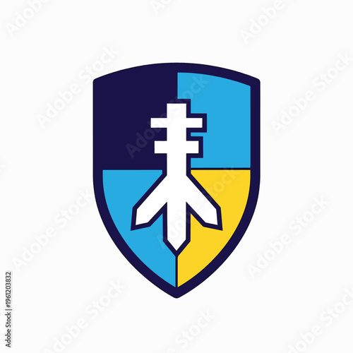 Shield with airplane logo symbol.