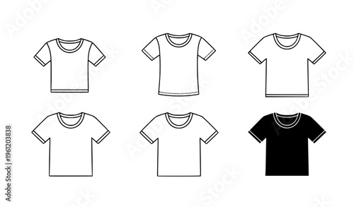 Simple T Shirt Icon Set Flat Outline Solid Clothing Vector