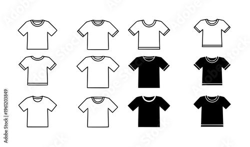 T Shirt Outline and Solid Icons Clothing Apparel Vector Set