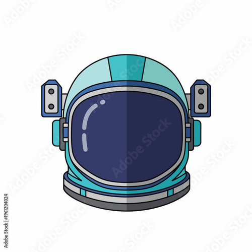 Astronaut helmet with dark visor.