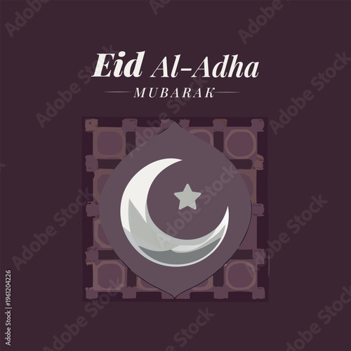 Eid al-adha mubarak greeting card with crescent moon and star
